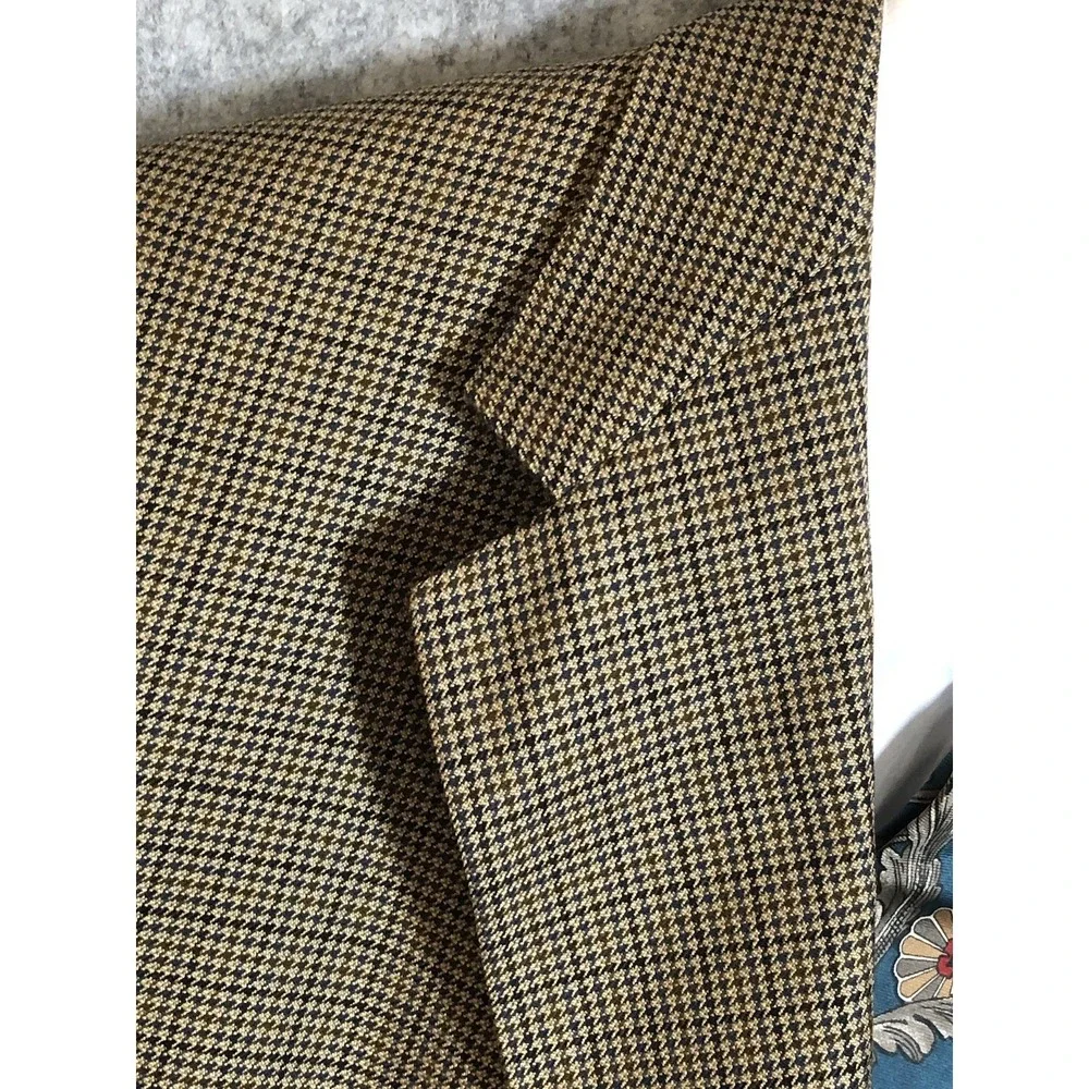 Hart Schaffner Marx Blazer Mens 46L Brown Houndstooth Wool Sport Coat Jacket USA